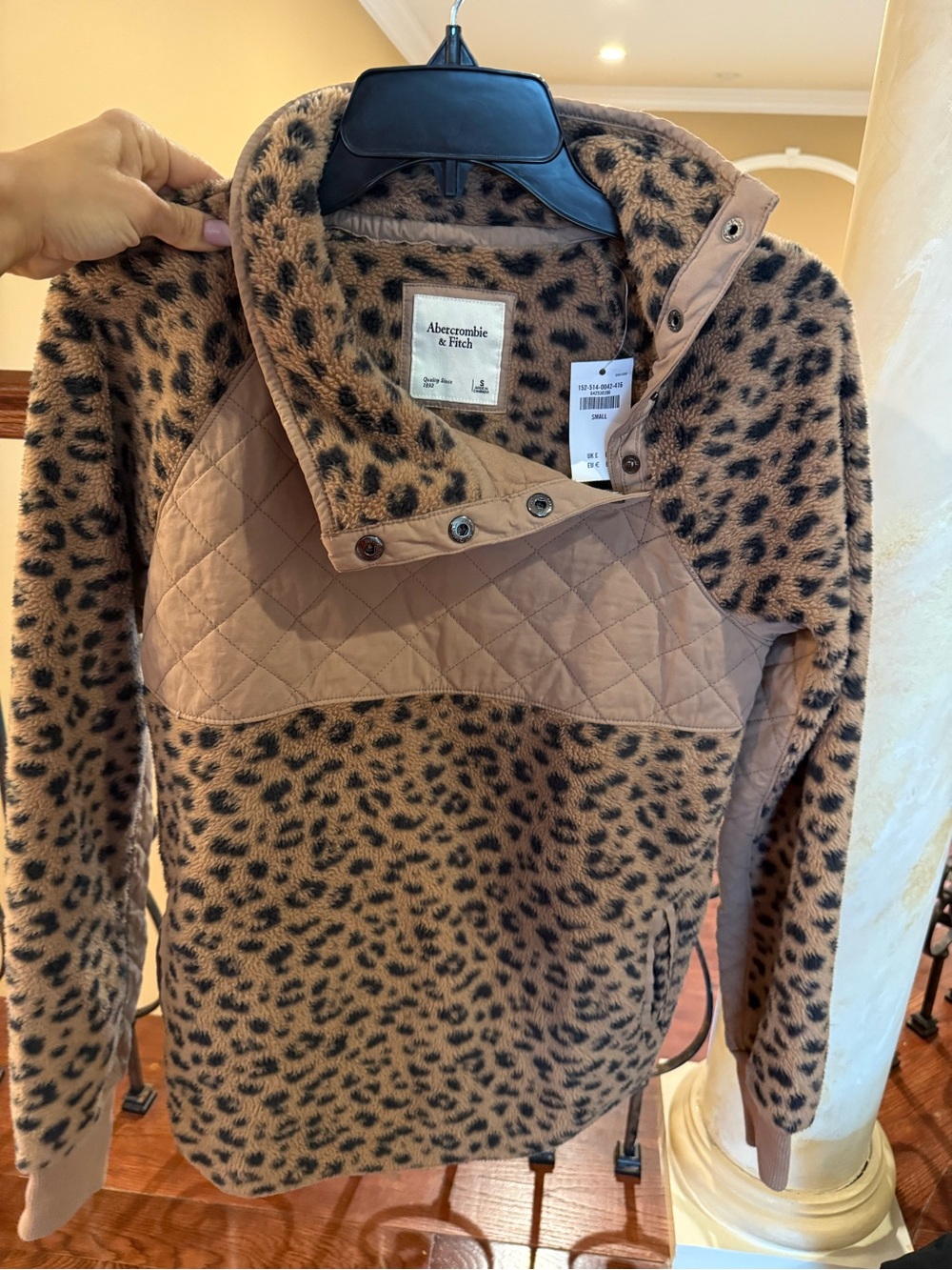 Abercrombie & Fitch Women's Leopard Teddy Pullover Jacket - Tan/Black